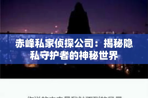 赤峰私家侦探公司：揭秘隐私守护者的神秘世界
